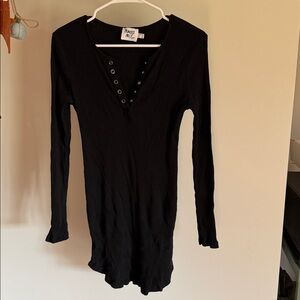 Princess Polly Black Ribbed Henley Dress